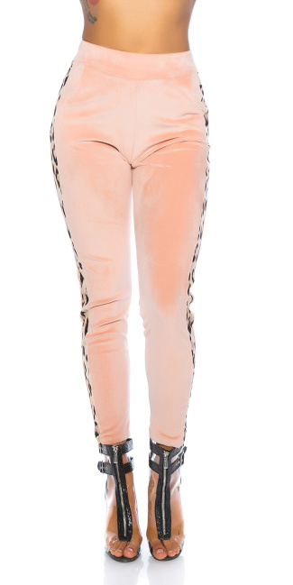 Trendy fleecy broek met luipaard contrast streep roze